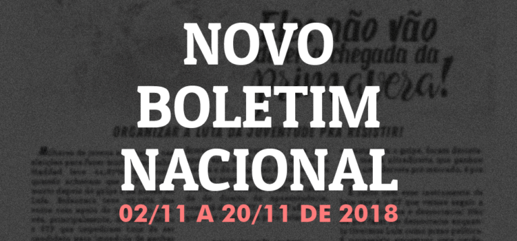 Boletim nacional da JR, 02 de novembro a 22 de novembro de 2018 Boletim nacional da JR, 02 de novembro a 22 de novembro de 2018