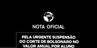 NOTA: Pela urgente suspensão do corte de Bolsonaro no valor anual por aluno